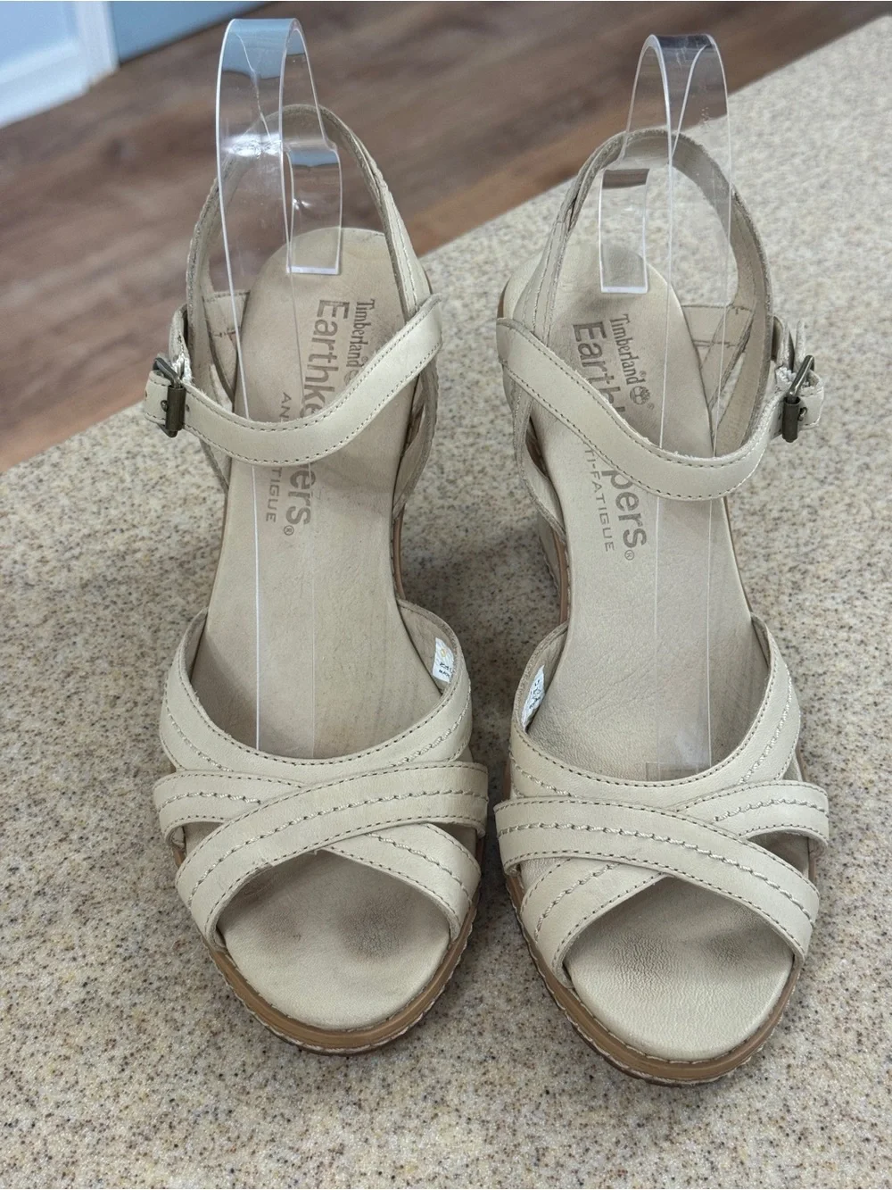 Timberland Earthkeepers 8045R Cream Leather Wedge Sandals Cork 7.5 Anti Fatigue